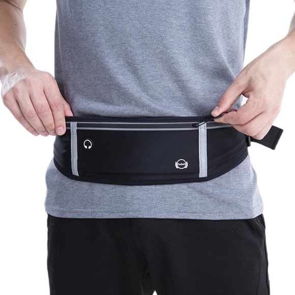 NEW! Running Belt Slim Fit Three Bounce-free Zip Pockets Reflective Black - Picture 8 of 12